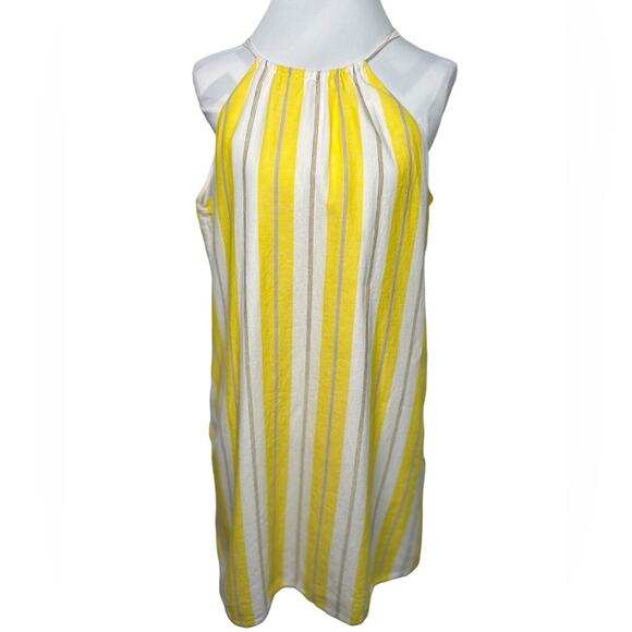Tommy Bahama Striped Yellow White Grey Lined Halter Dress Mini - Picture 1 of 8